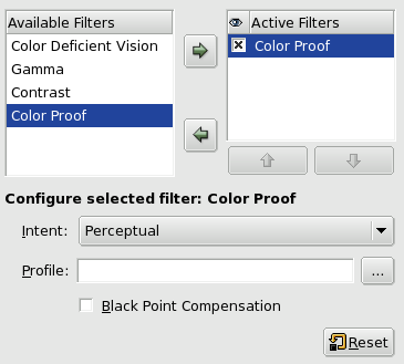 The Color Proof options
