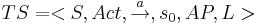 TS = <S, Act, \overset{a}{\rightarrow} ,s_0, AP, L>