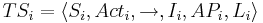  TS_i = \langle S_i, Act_i, \rightarrow, I_i, AP_i, L_i \rangle 